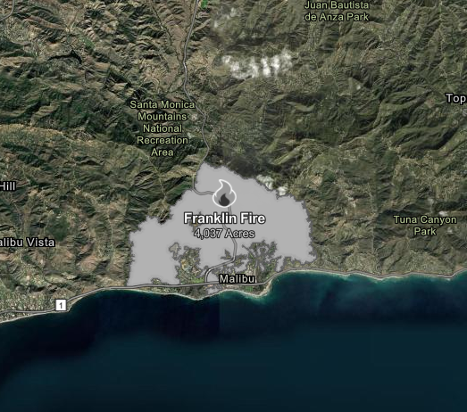 A satellite map showing the extent of the 