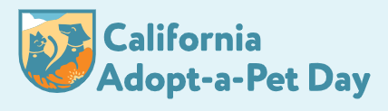 California Adopt-a-Pet Day logo with cat and dog illustration.